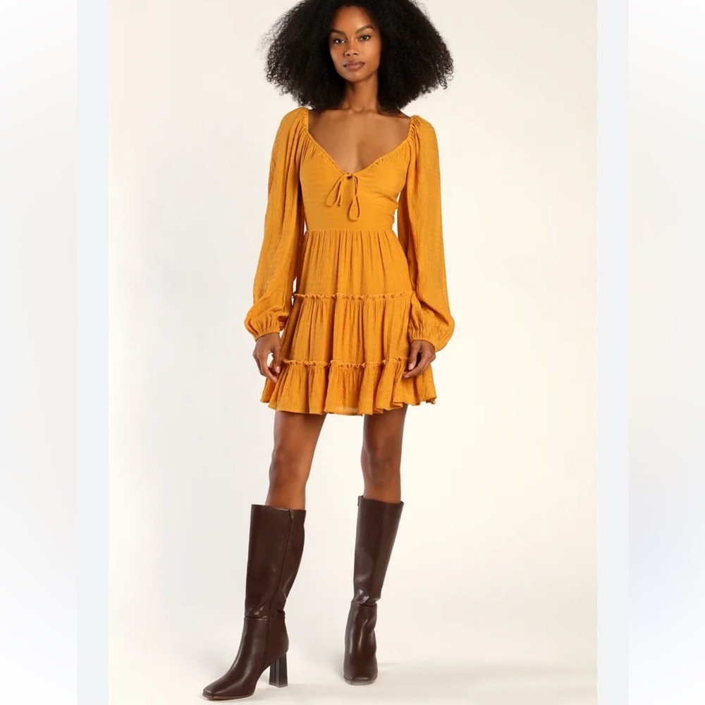 Lulus yellow babydoll Mustard Dress New Small